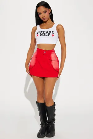 All Caught Up Tinted Denim Mini Skirt - Red