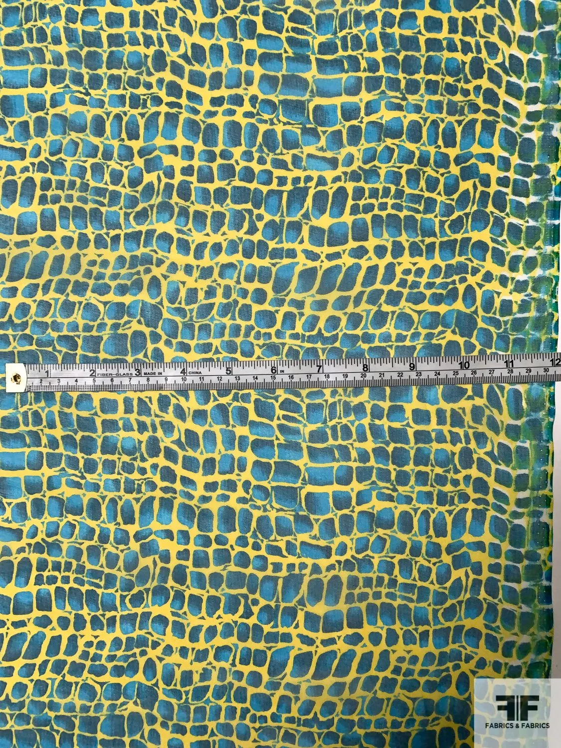 Animal-Like Pattern Printed Silk Chiffon - Bold Yellow / Shades of Blue