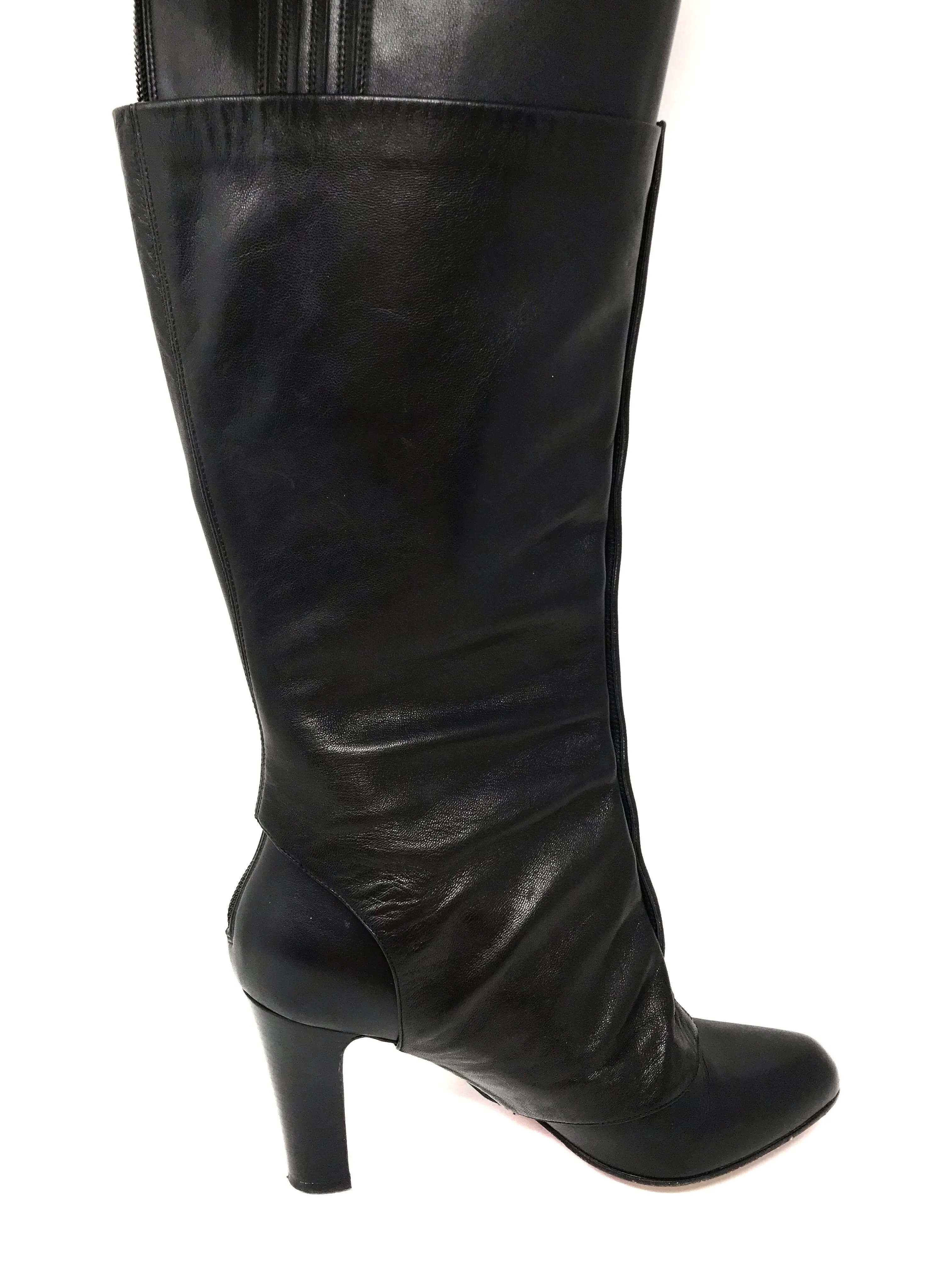 Chanel Rare Snap Up Black Leather Boot/Heel Covers Gaiters