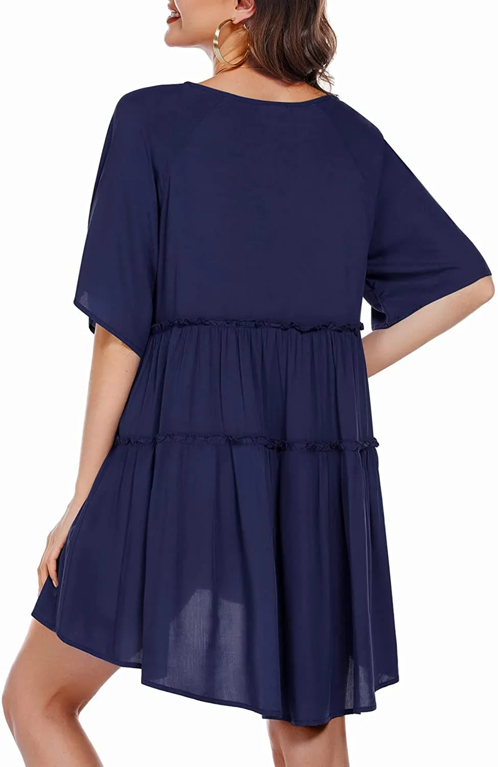 Christina Navy Blue Summer Pleated Bathing Suit Cover Ups