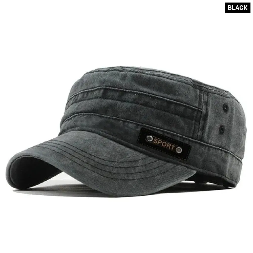 Cotton Washable Flat Sun Proof Military Cap for Men