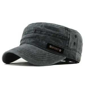 Cotton Washable Flat Sun Proof Military Cap for Men