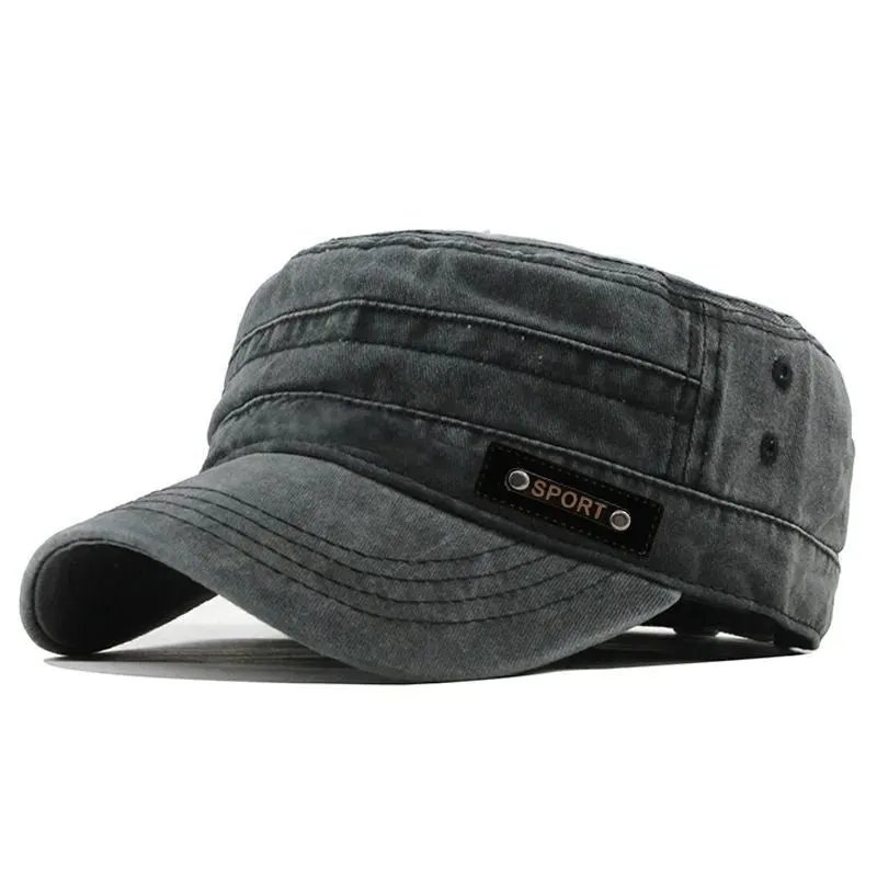 Cotton Washable Flat Sun Proof Military Cap for Men