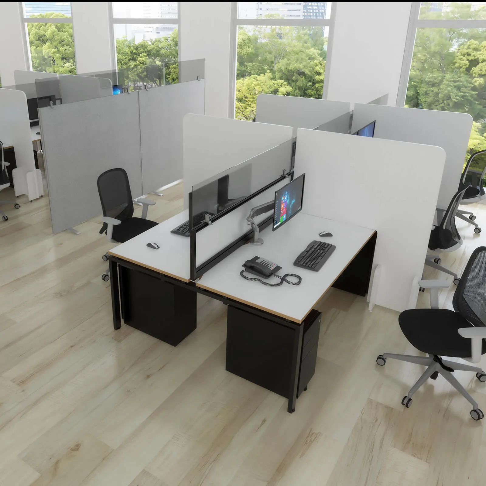 Floor standing fabric screen