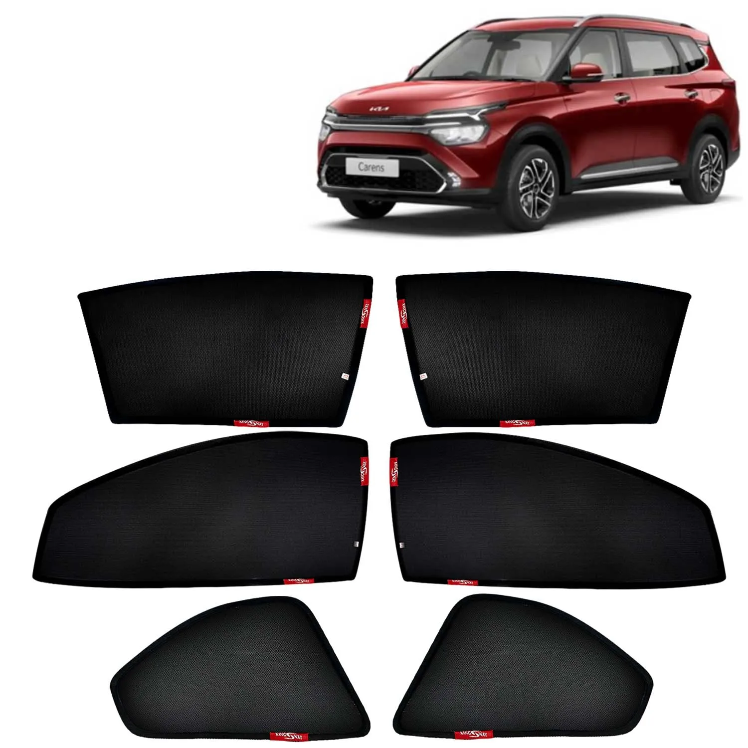 KINGSWAY® Carens Car Sun Shade Z-Black Non Magnetic Fix Type Curtains for 2022 Onwards Model, Compatible with Kia Carens Side Window Car Sunshade, Only Half Cut in Front Window, Black, 6 Piece