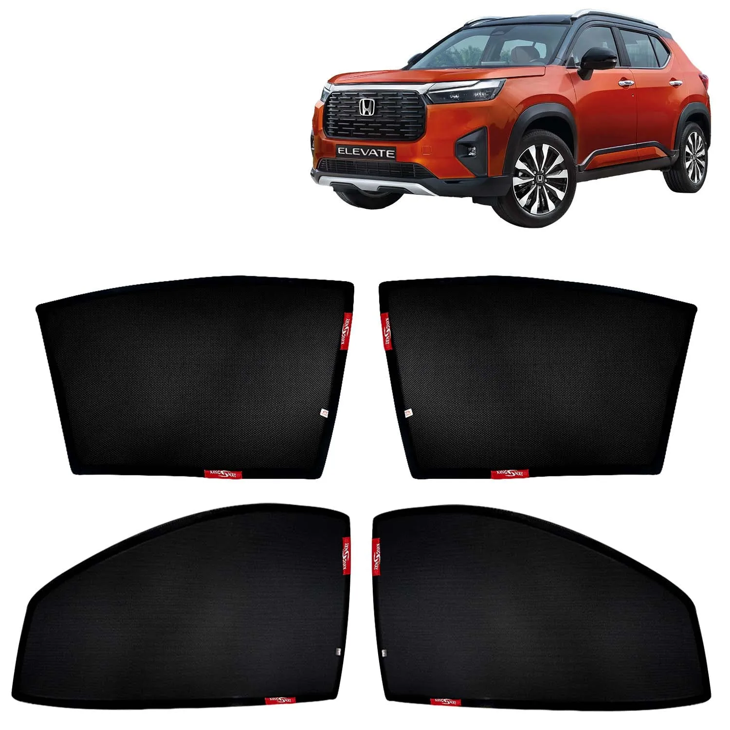 KINGSWAY® Elevate Car Sun Shade Z-Black Non Magnetic Fix Type Curtains for 2023 Onwards Model, Compatible with Honda Elevate Side Window Car Sunshade, Only Half Cut in Front Window, Black, 4 Piece