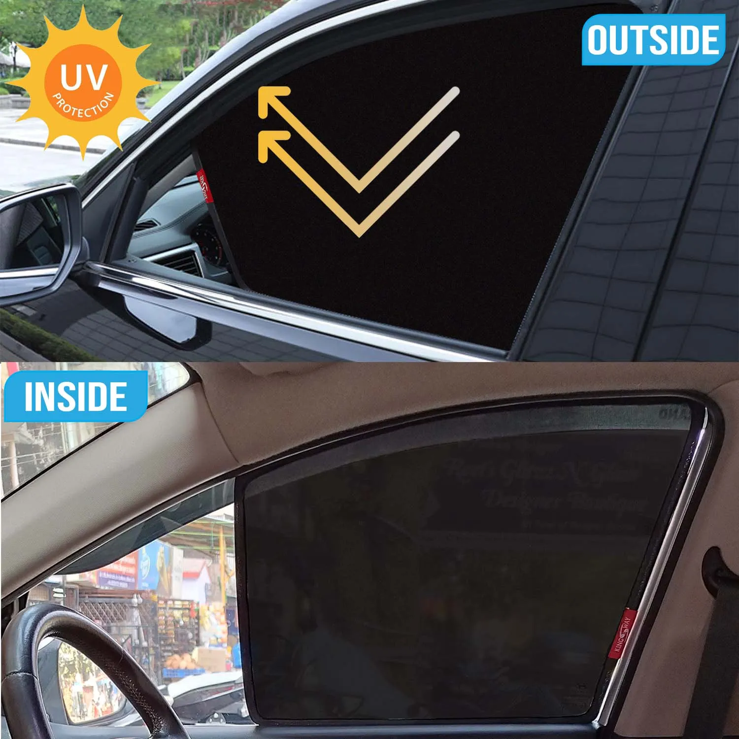 KINGSWAY® eMAX7 Car Sun Shade Z-Black Non Magnetic Fix Type Curtains for 2024 Onwards Model, Compatible with BYD eMAX7 Side Window Car Sunshade, Only Half Cut in Front Window, Black, 6 Piece