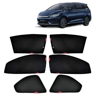 KINGSWAY® eMAX7 Car Sun Shade Z-Black Non Magnetic Fix Type Curtains for 2024 Onwards Model, Compatible with BYD eMAX7 Side Window Car Sunshade, Only Half Cut in Front Window, Black, 6 Piece