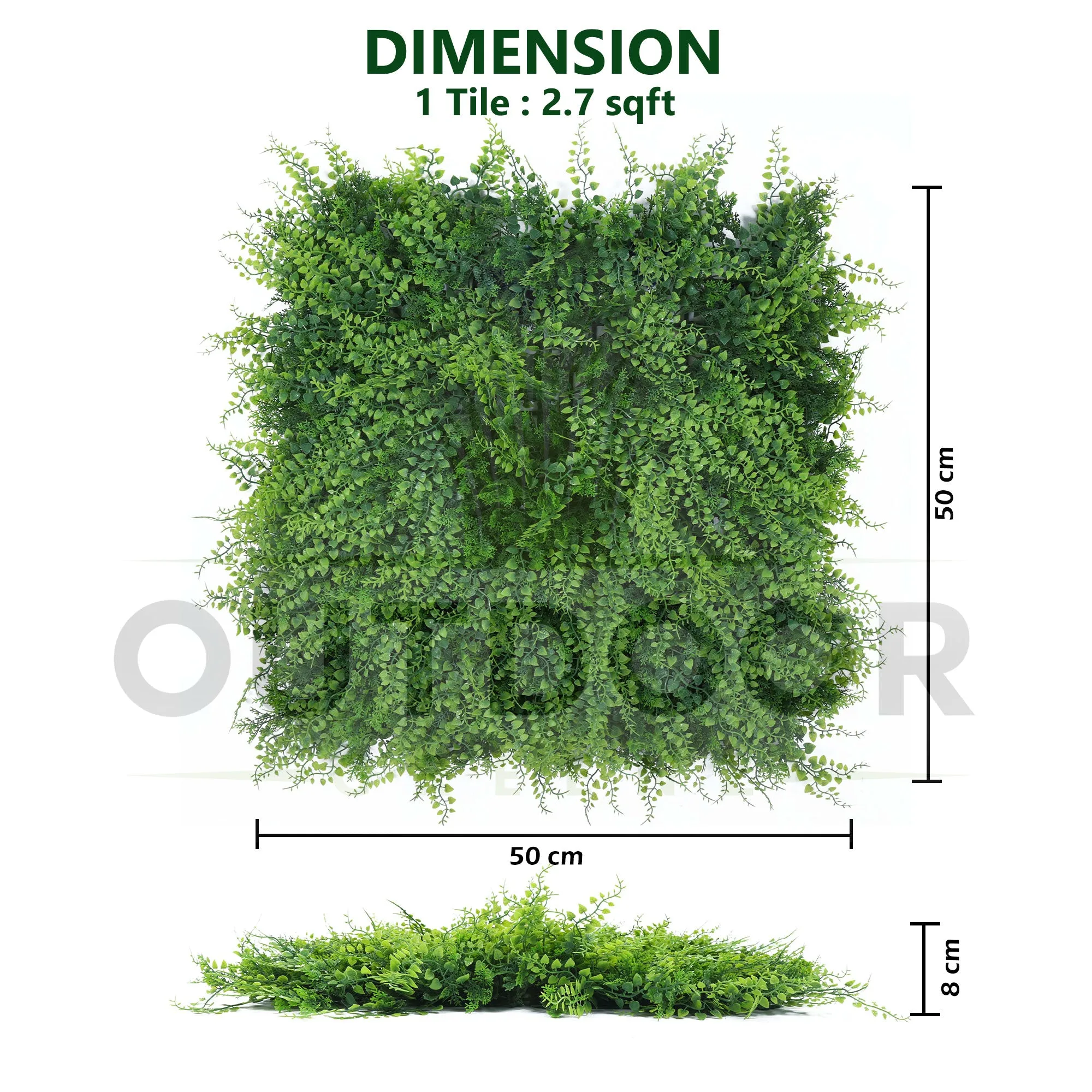 Large Lush Green Leaves Artificial Vertical Garden Wall Tile (Size: 50cm x 50cm, Pack of 1)