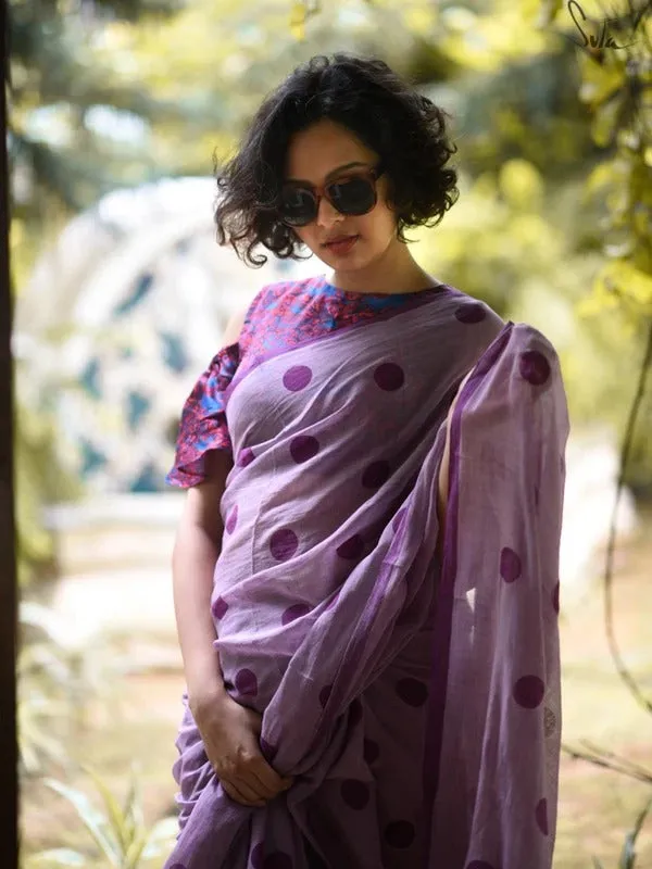 Lavender Shade polka Dot Saree