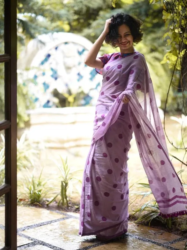 Lavender Shade polka Dot Saree