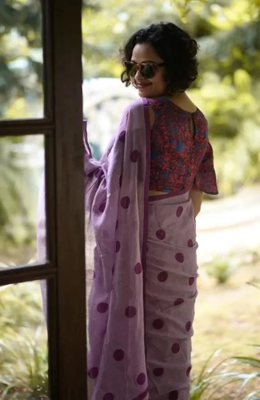 Lavender Shade polka Dot Saree