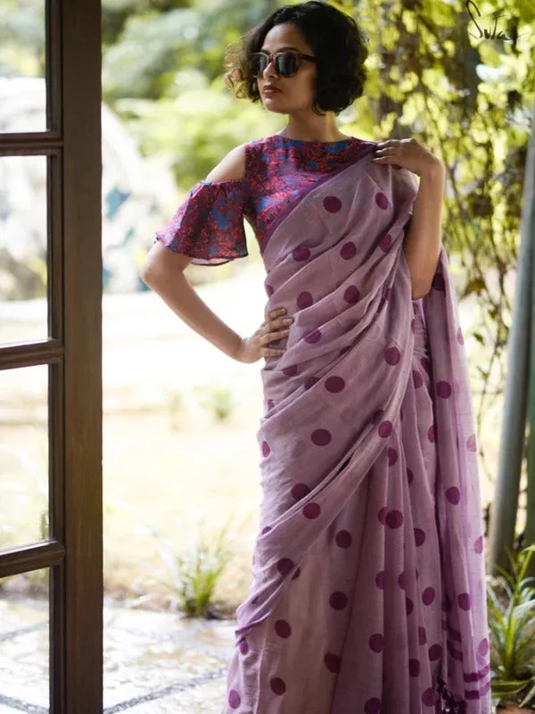 Lavender Shade polka Dot Saree