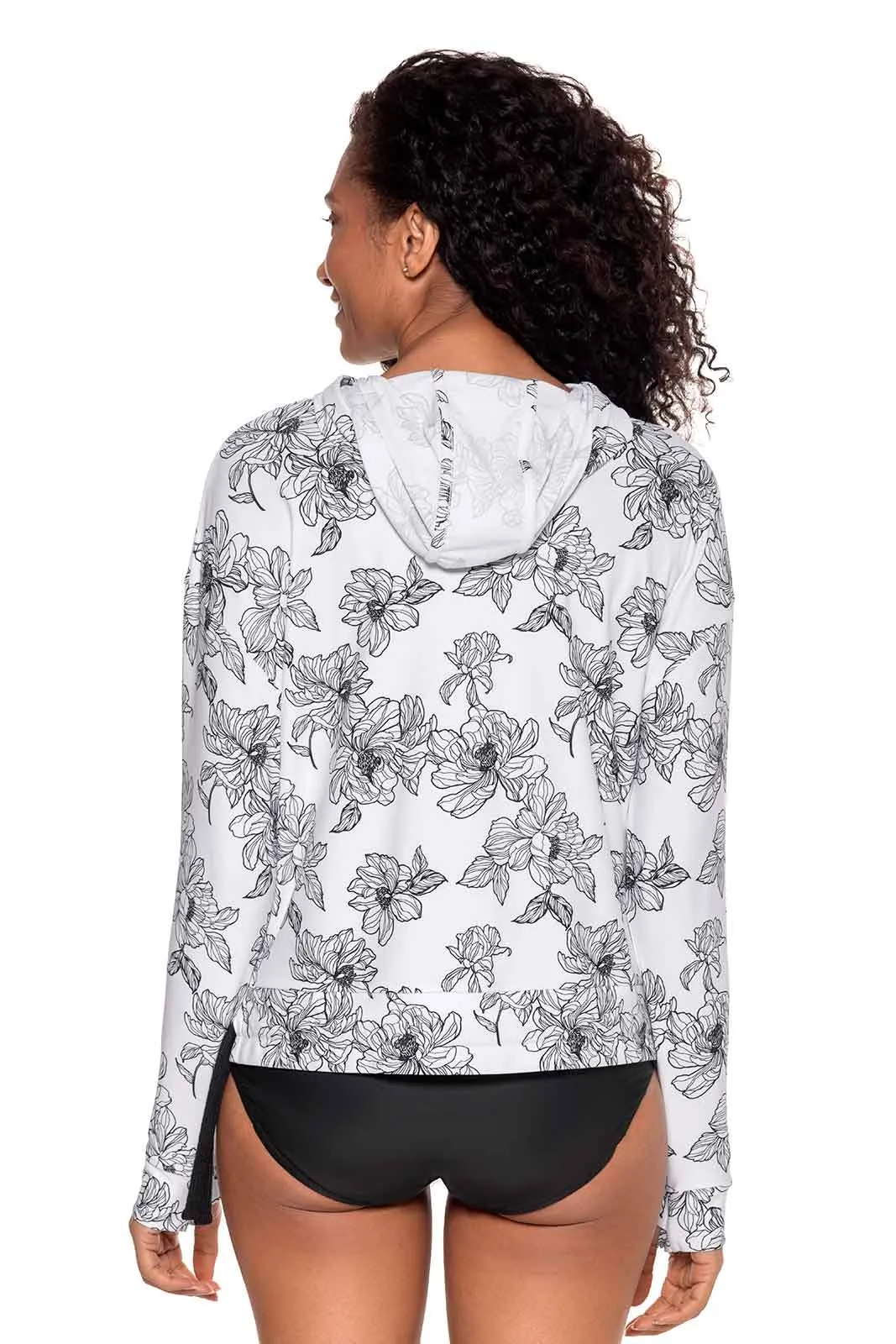 Women's Waikal Swim Hoodie | White/Black Perfect Peony
