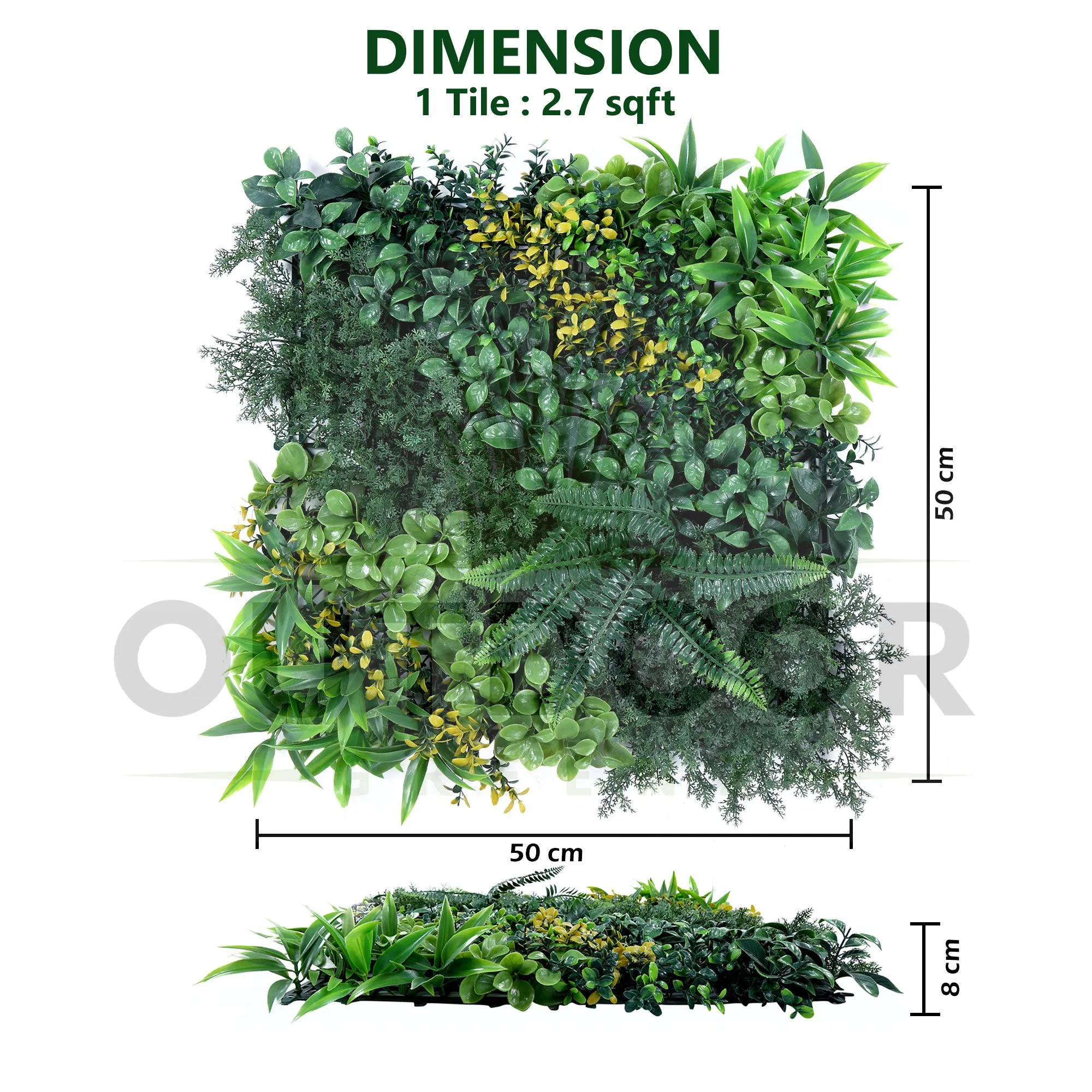 Yellow and Mix Shade Green Leaves Green Garden Wall Tile (Size: 100cm x 100cm, Pack of 1)